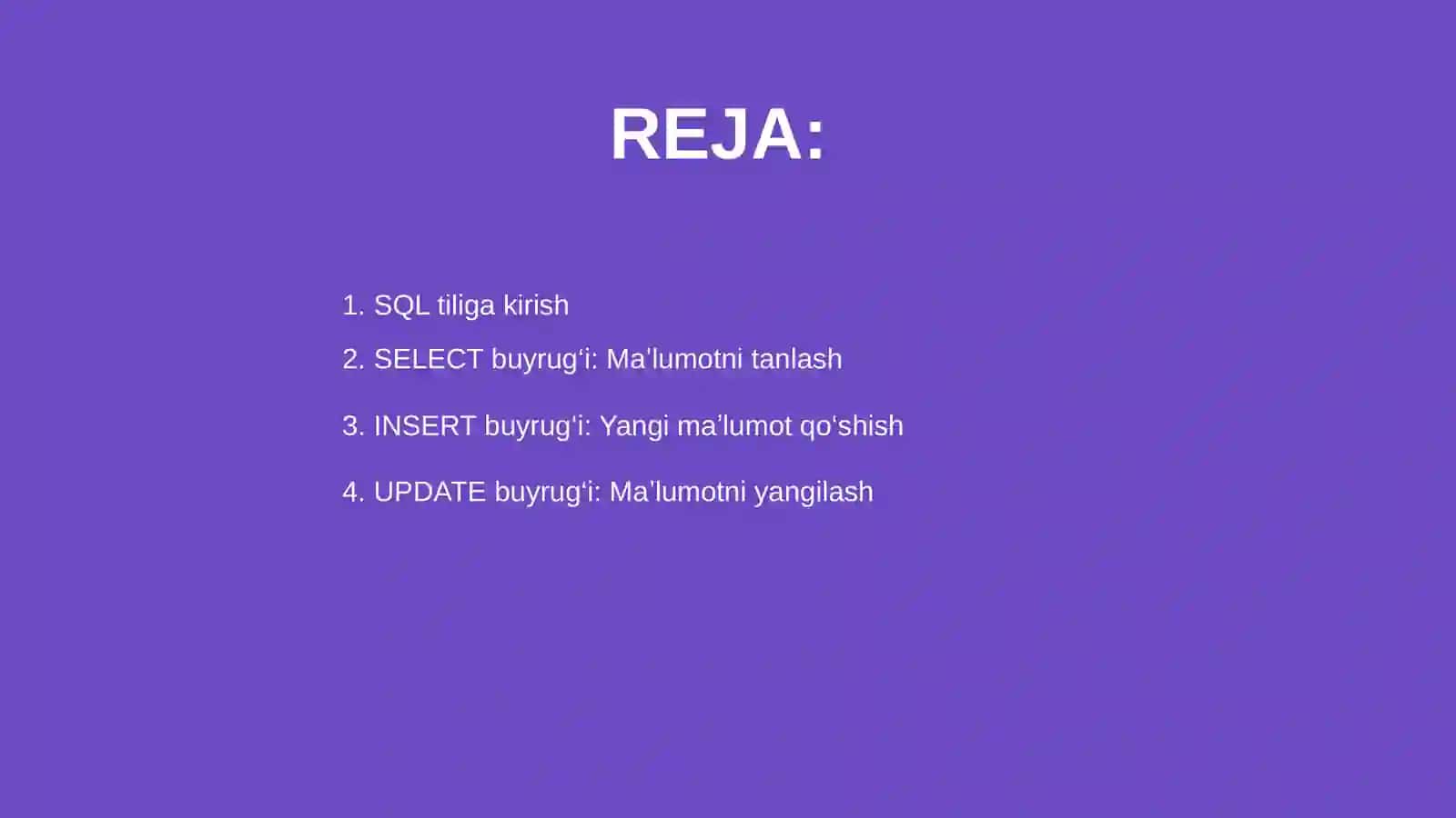 SQL tilining asosiy buyruqlari 2