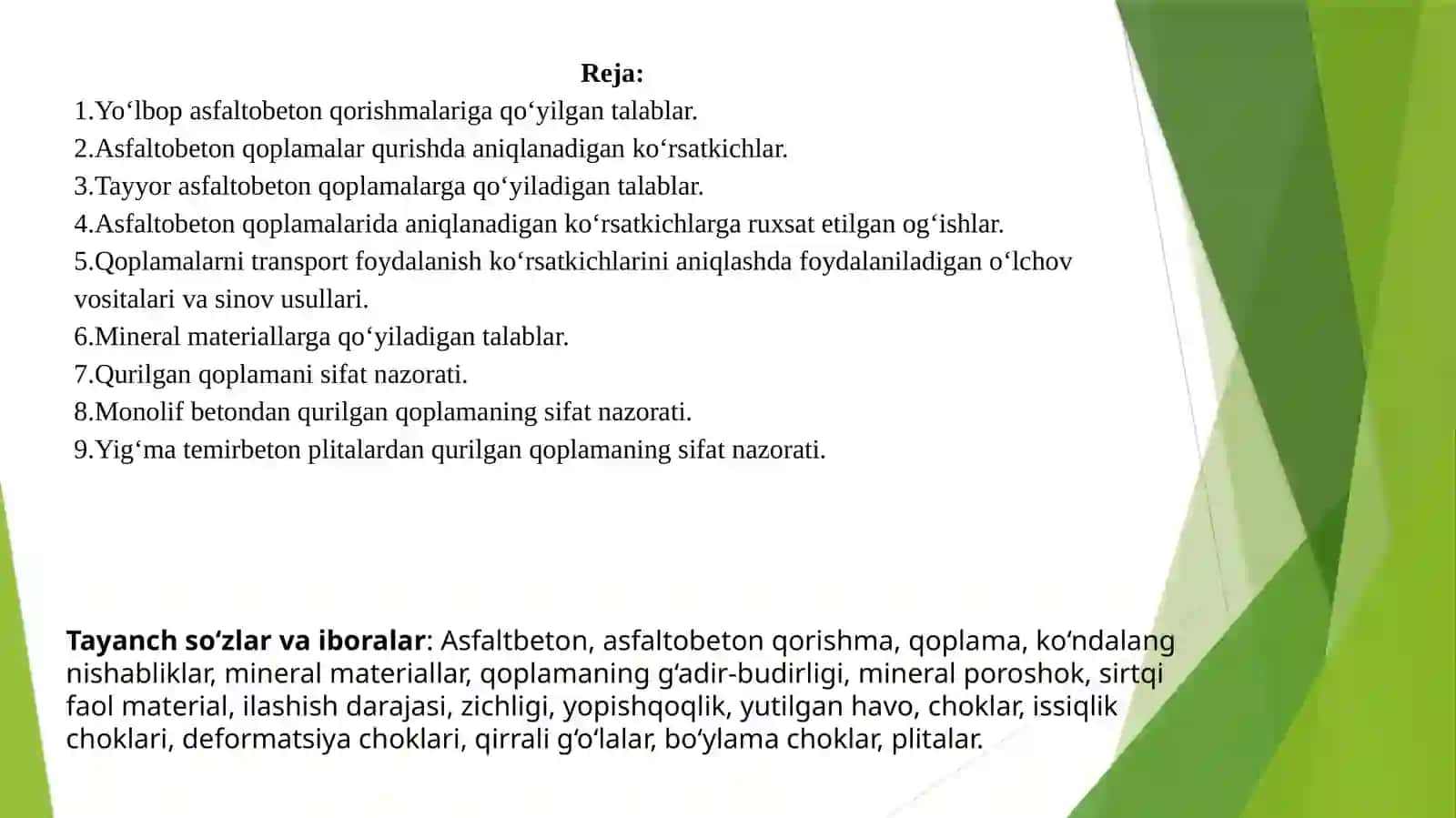 ASFALTOBETON VA SEMENTOBETON QOPLAMALAR QURISH ISHLARIDA SIFATNI NAZORAT QILISH 2