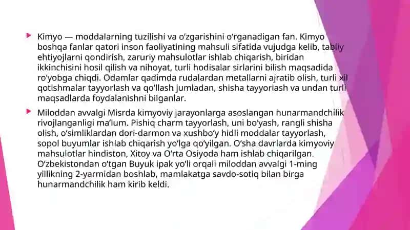 KIMYO FANIGA KIRISH. ATOM TUZILISHI. KIMYOVIY BOG’LANISH 2