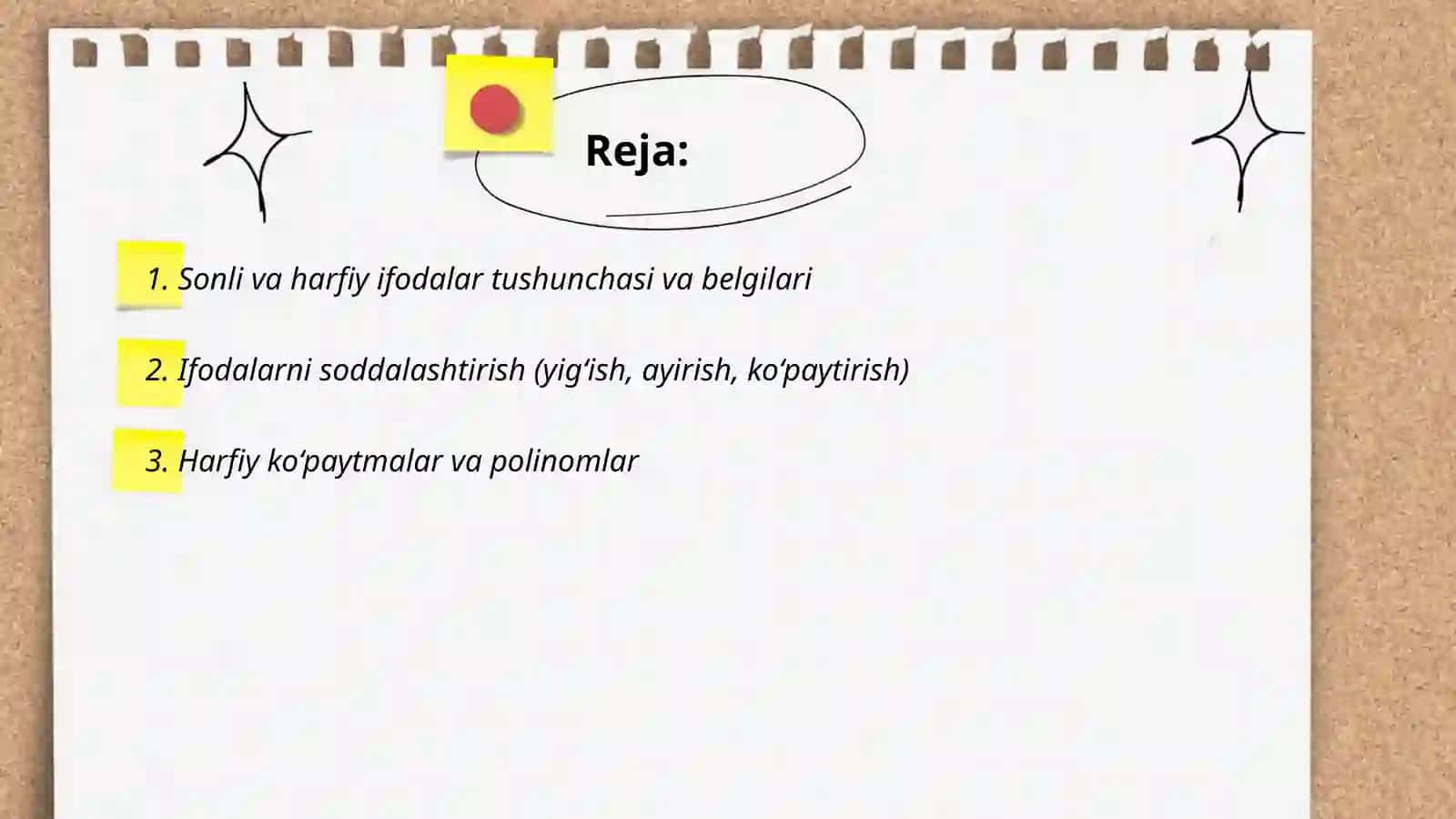 Sonli va harfiy ifodalar 2