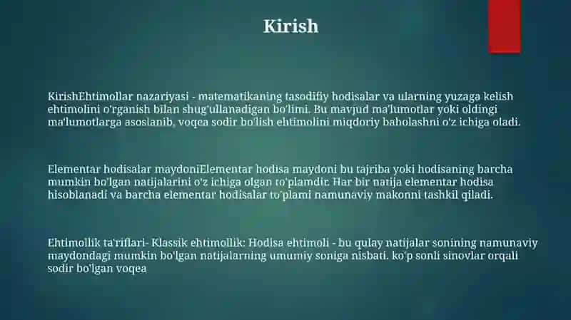 Elementlar Hodisalar Fazosi. Ehtimolning Ta`Riflari 2