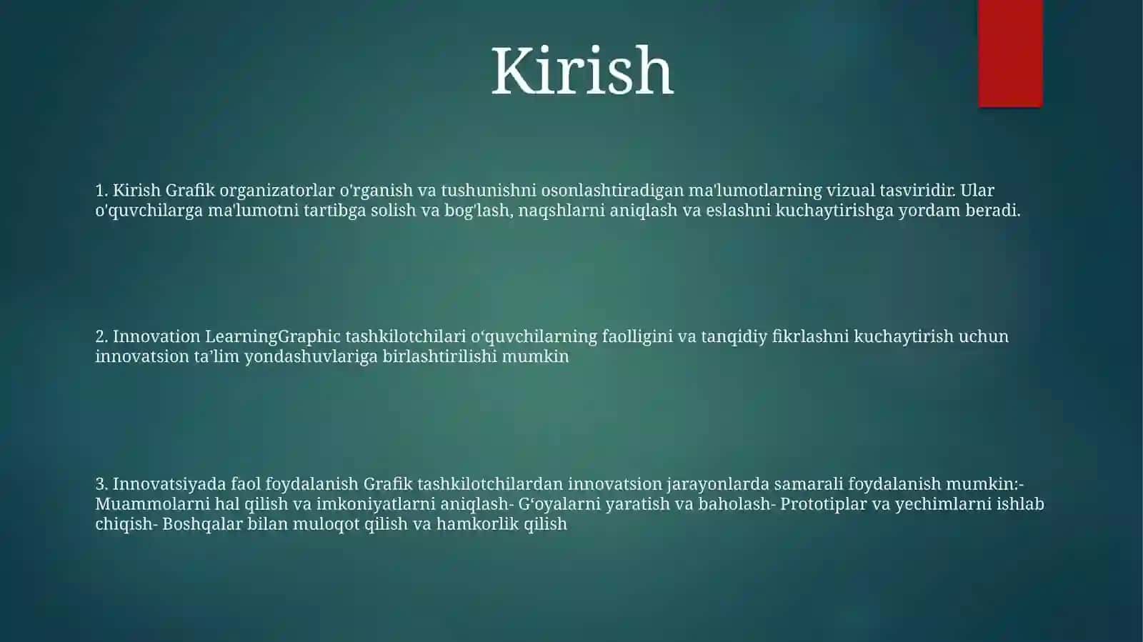 Innovatsion O'Qitishda Grafik Organayzerlar. Innovatsion Yondashuvda Aktdan Foydalanish 2