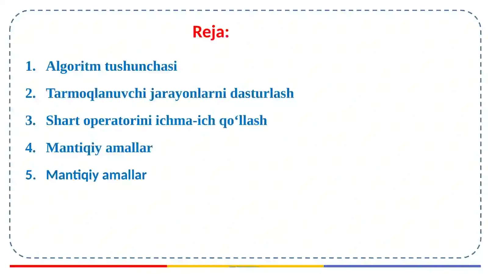 Tarmoqlanish va uzilishlarni tashkil etish operatorlari 2
