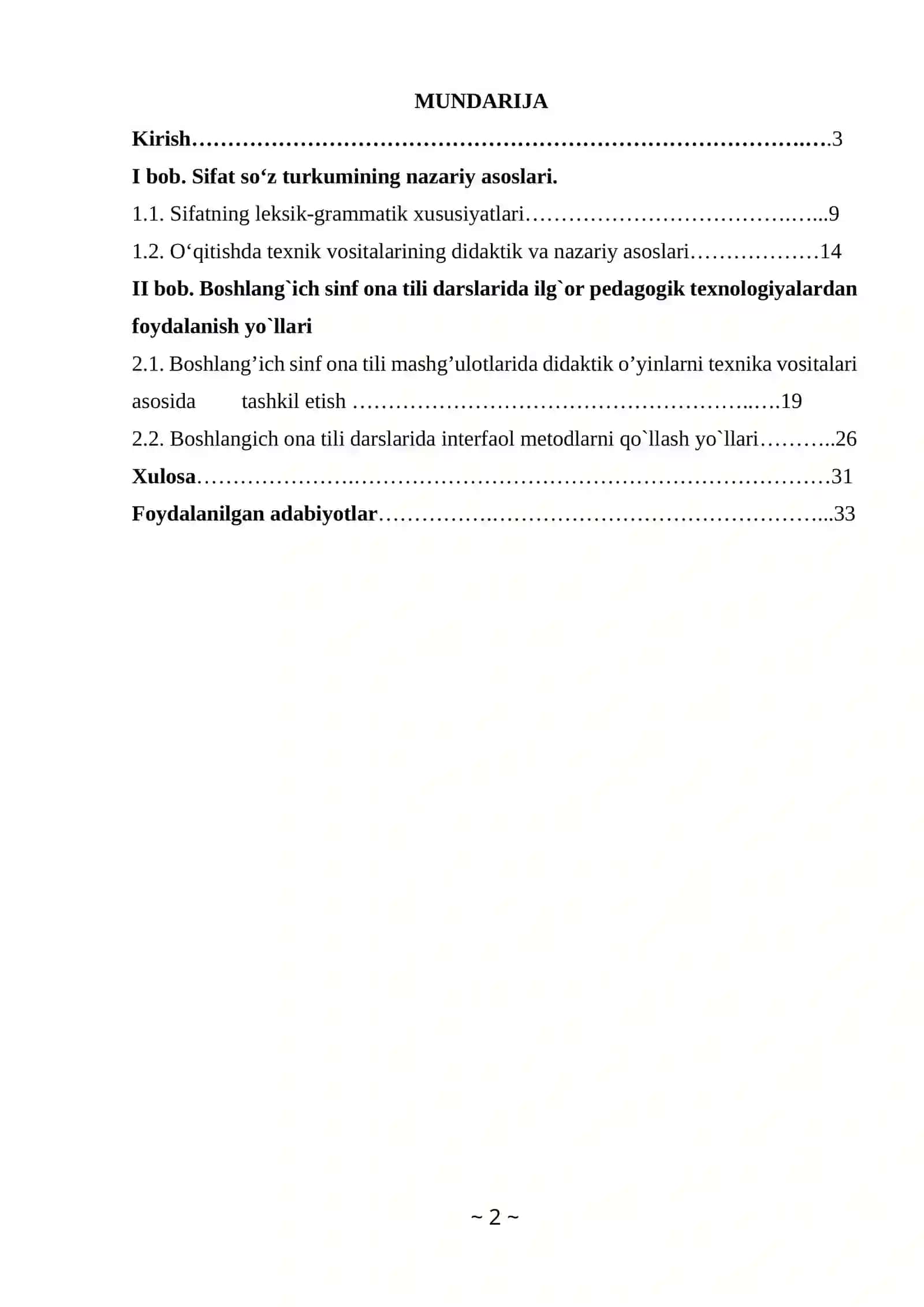 Sifat soʻz turkumini oʻrganish jarayonida oʻquvchilar nutqini rivojlantirish. KURS ISHI 2