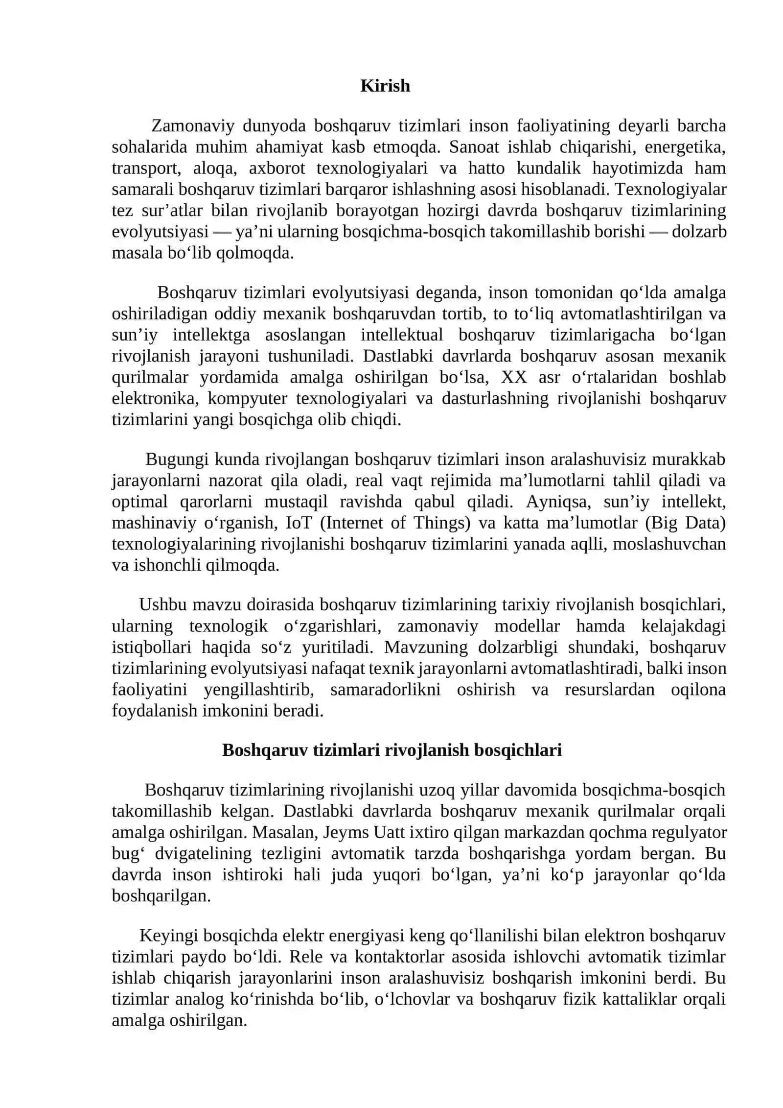 Rivojlangan boshqarish tizimlari evolutsiyasi. 2