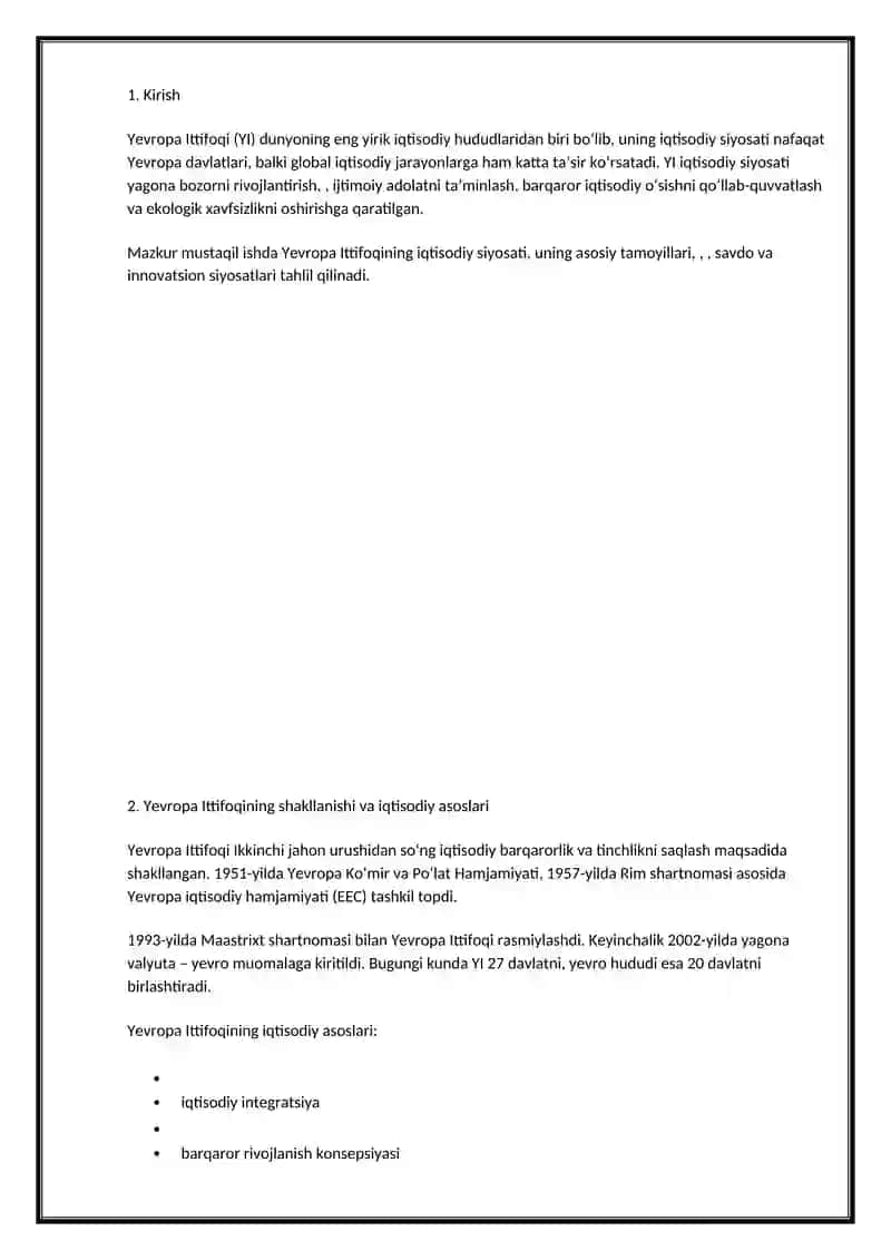Yevropa Ittifoqining iqtisodiy siyosati 2