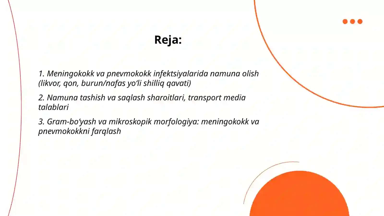 Yiringli yaliglanish kasaliklarni keltirib chiqaruvchi mikroorganizmlar: meningokokklar, pnevmokokklar keltirib chigaradigan kasalliklarning laboratoriya tashxisi 2
