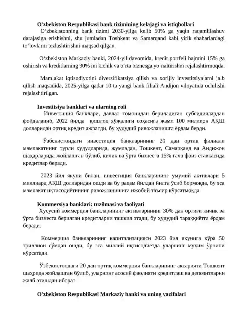 O’zbekiston Respublikasi Bank Tizimi 2