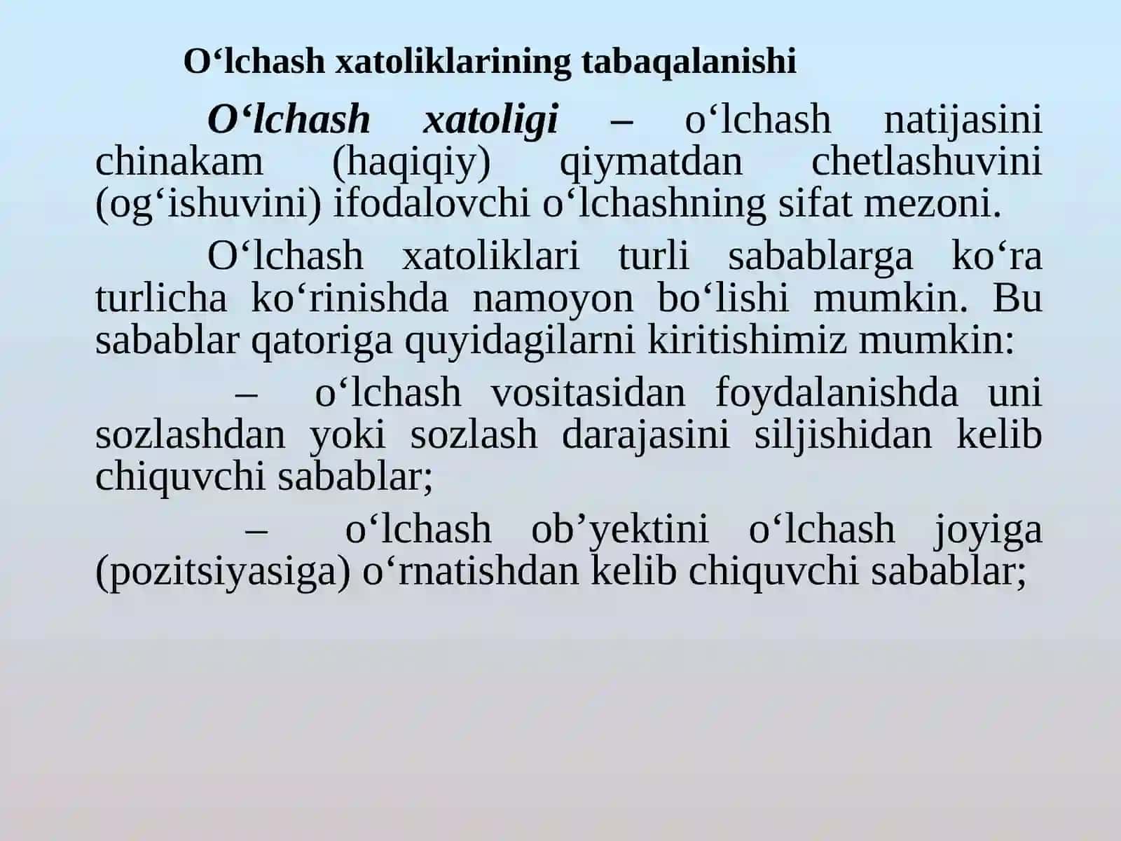 O’lchash xatoliklari va noaniqlik 2