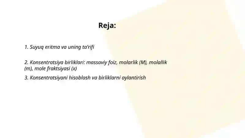 Suyuq eritmalar va ularning konsentratsiyasi 2