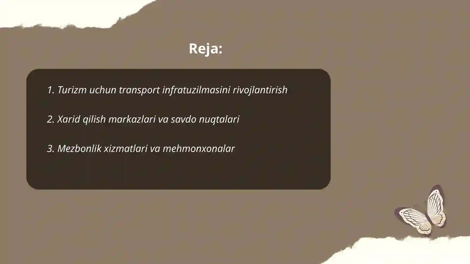 Turizm uchun transport infratuzilmasini rivojlantirish 2