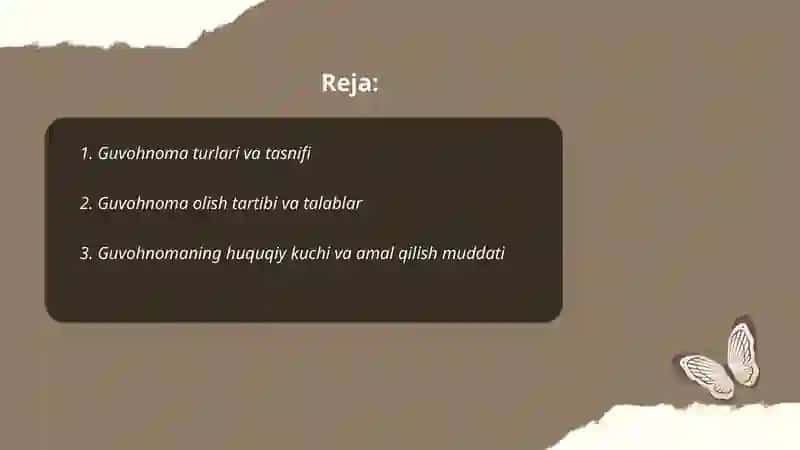 Tashkiliy hujjatlar(guvohnoma, yoʻriqnoma, nizomva hokazo) 2