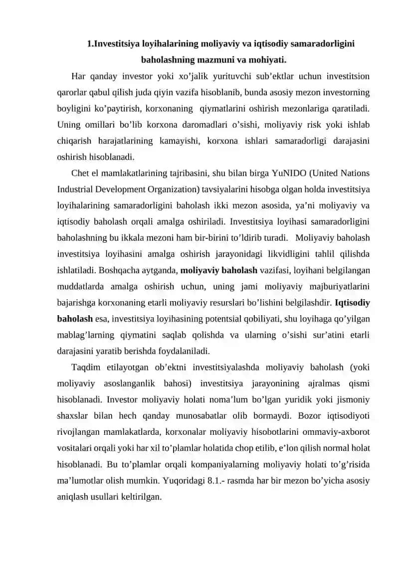 Investitsiya loyihalarining moliyaviy iqtisodiy faoliyatini baxolash 2