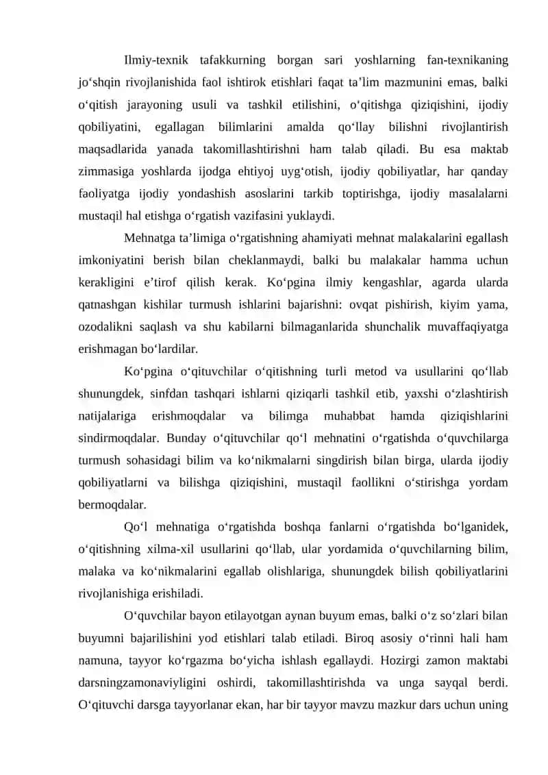 Texnologiya Fani Oʻqituvchisiga Qoʻyiladigan Talablar 2