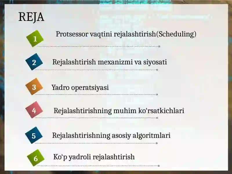 Protsessor vaqti nirejalashtirish (Scheduling) 2