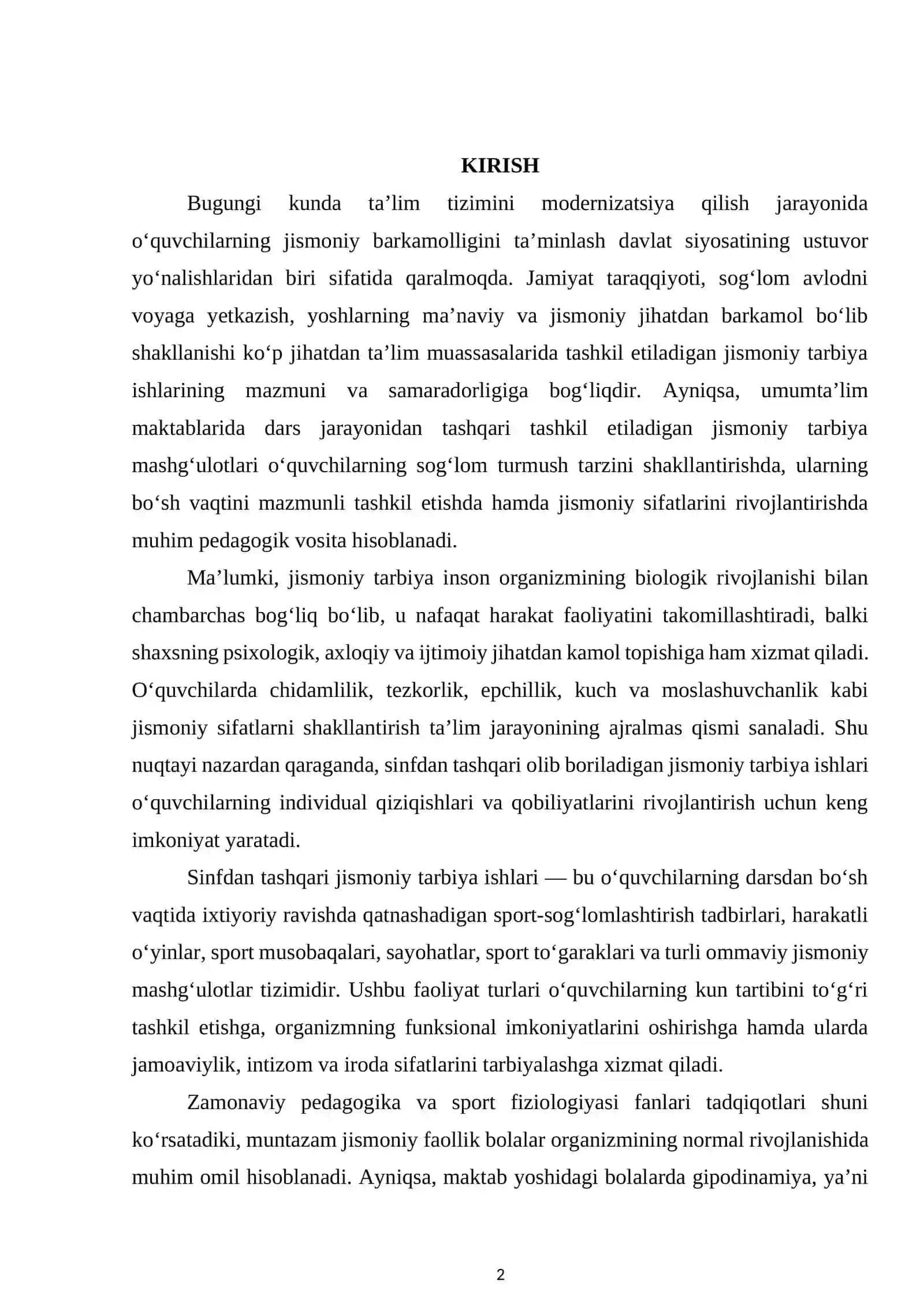 Sinfdan tashqari mashgʻulotlar orqali yuqori sinf oʻquvchilarining jismoniy sifatlarini rivojlantirish 2