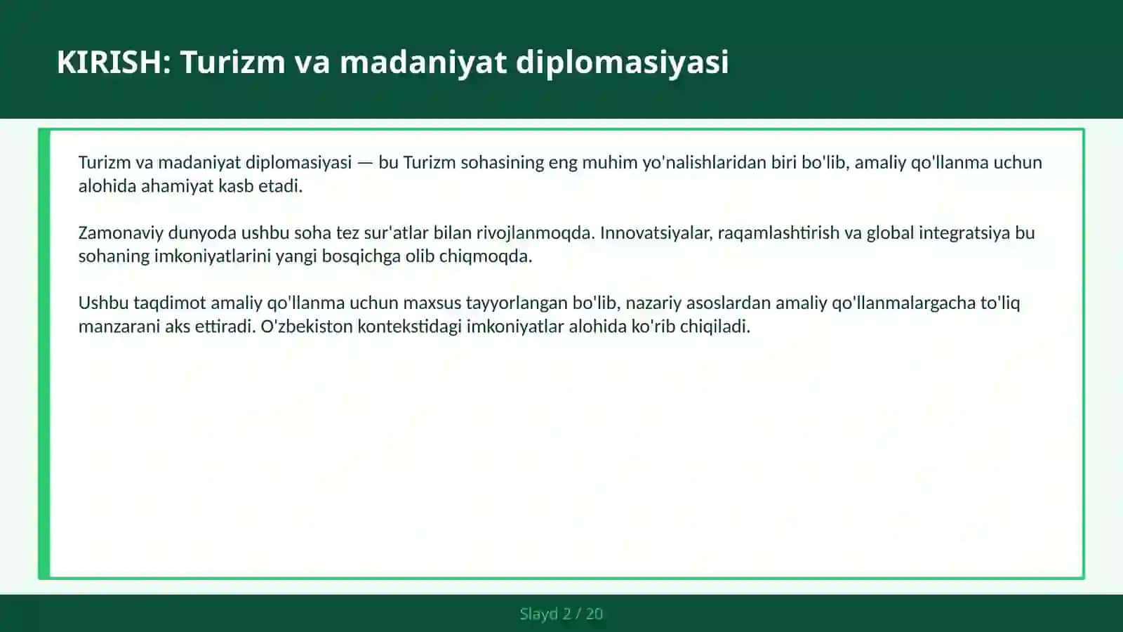 TURIZM VA MADANIYAT DIPLOMASIYASI 2