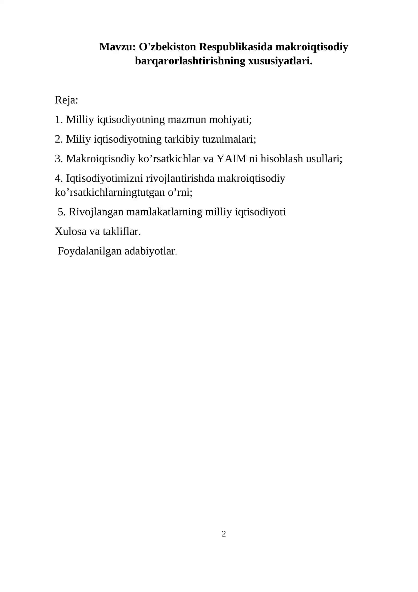 O'zbekiston Respublikasida makroiqtisodiy barqarorlashtirishning xususiyatlari 2