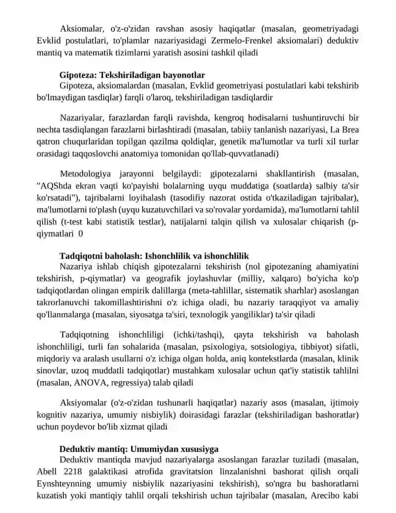 Aksioma, gipoteza, nazariya fan metodologiyasining asosiy tushunchalari 2