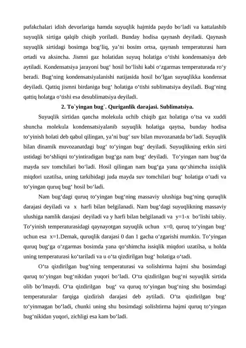 Suv bug‘i. Bug‘lanish va kondensatsiya 2