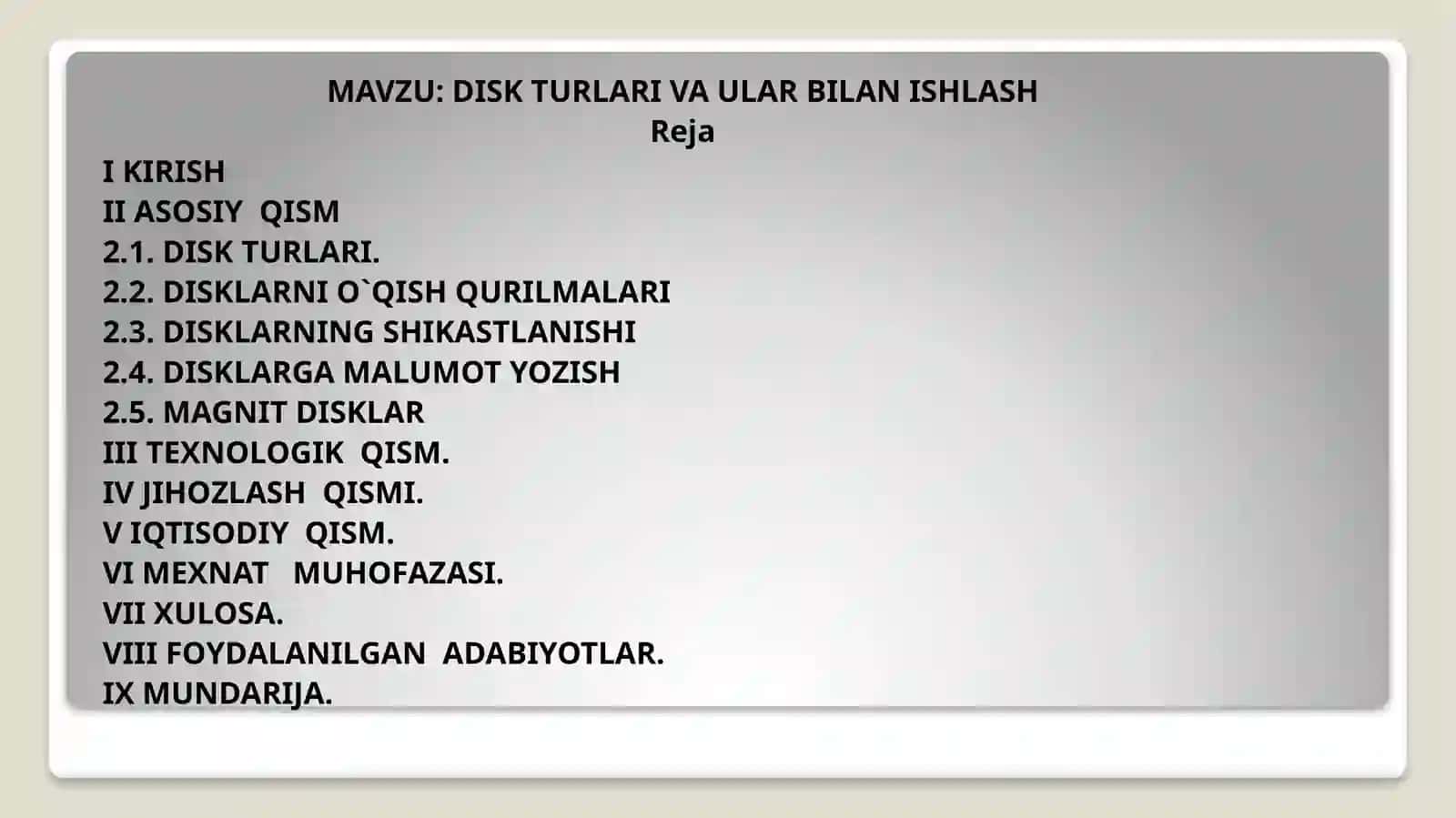 DISK TURLARI VA ULAR BILAN ISHLASH 2