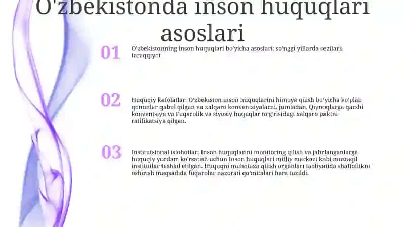 O'zbekistonda Inson Huquqlari TaʼMinlanishi Borasida Mustaqilligimizning So'Ngii Yillarida Amalga Oshirilgan Ishlar 2