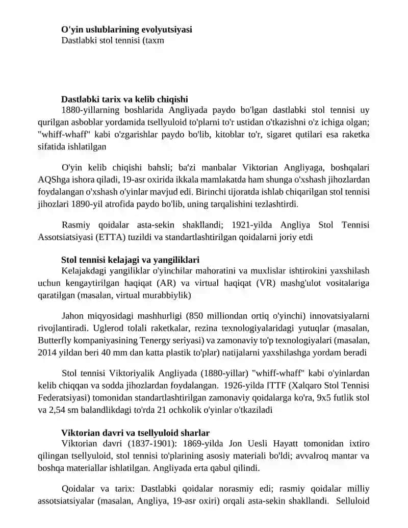 Stol tennisi o'yining kelib chiqishi qoidalari va rivojlanish tarixi 2