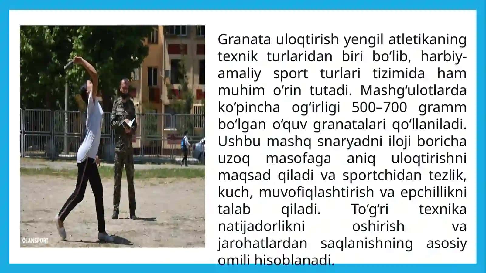Granata va nayza uloqtirish turlari texnikasi 2