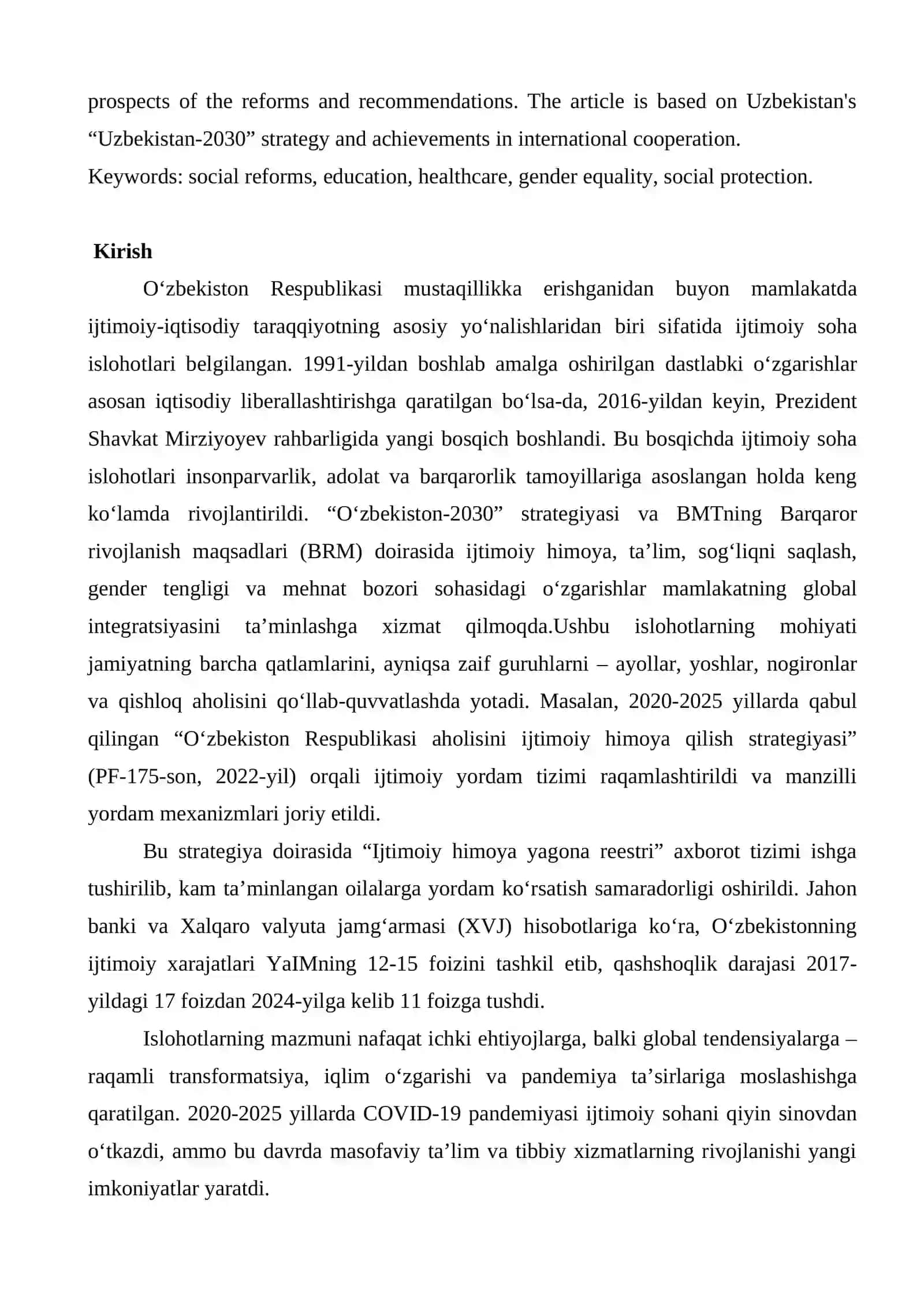 O‘zbekistonda ijtimoiy sohada amalga oshirilayotgan o‘zgarishlar mazmun va mohiyati 2