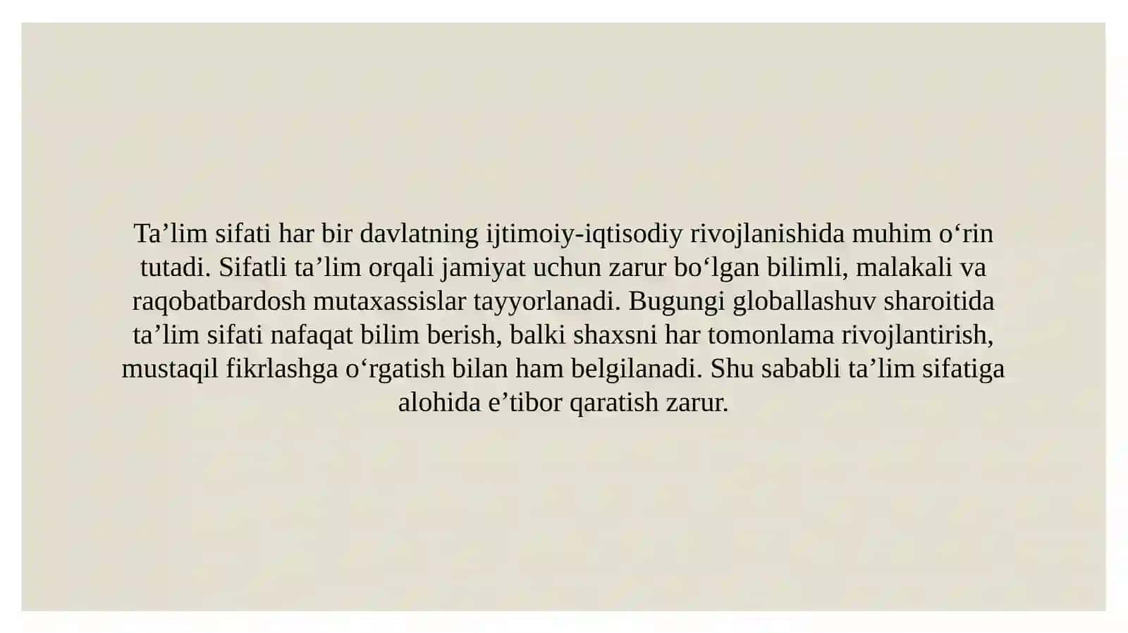 Ta’lim sifatini baholashda qanday usullardan foydalanadi? Talabalar fikrini o’rganish nega muhim?” 2