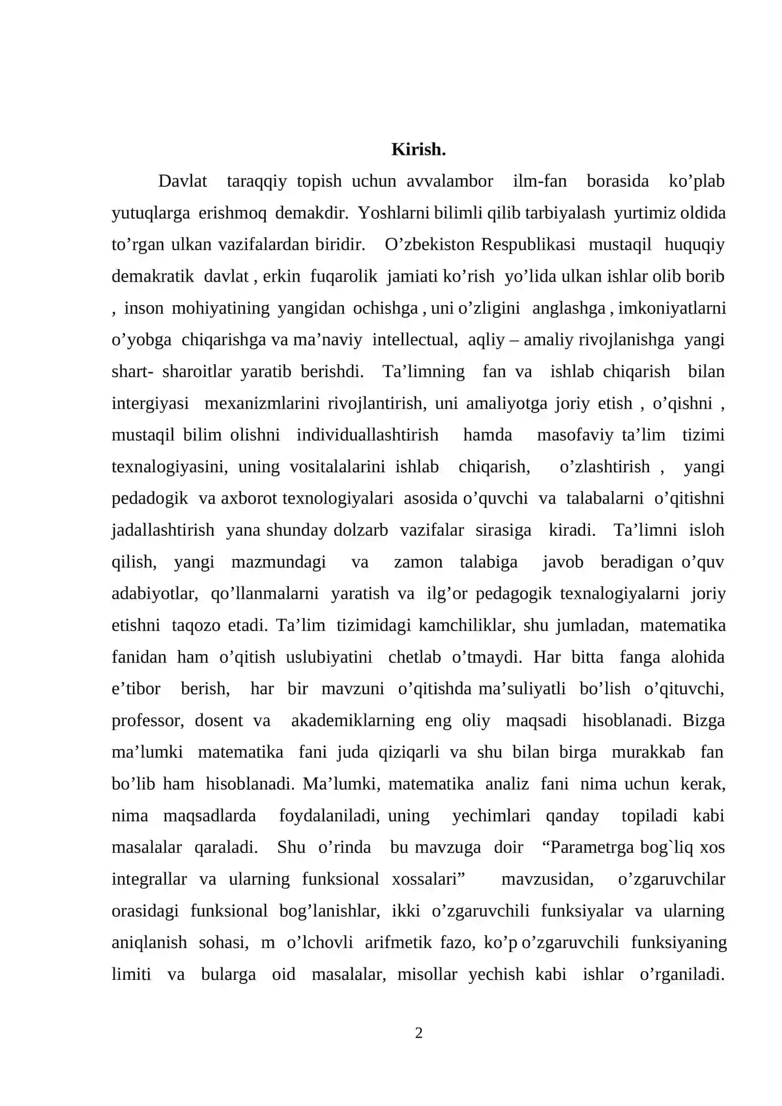 Parametrga bog`liq xosmas integrallar. Eyler integrallari 2