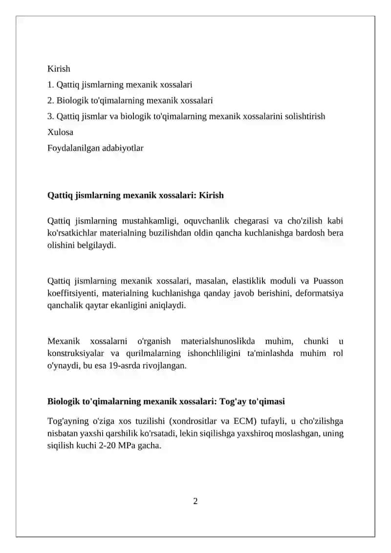 Qattiq jismlarning va biologik toqimalarning ularning mexanik xossalari 2