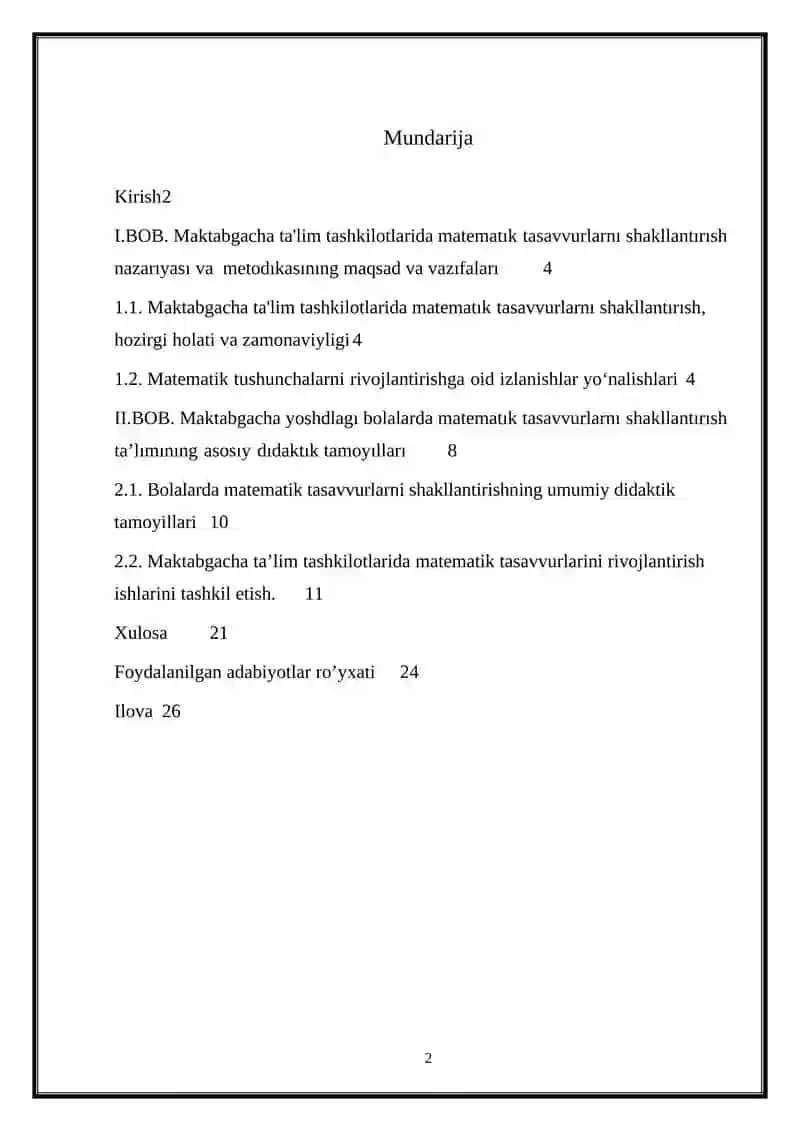 Maktabgacha yoshdagi bolalarda matematik tasavvurlarni 2