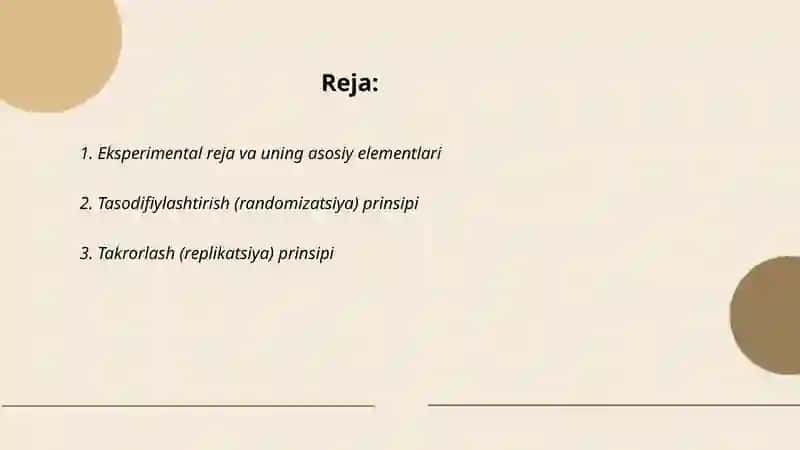 Eksperimental rejalarning bosh tamoyillari 2