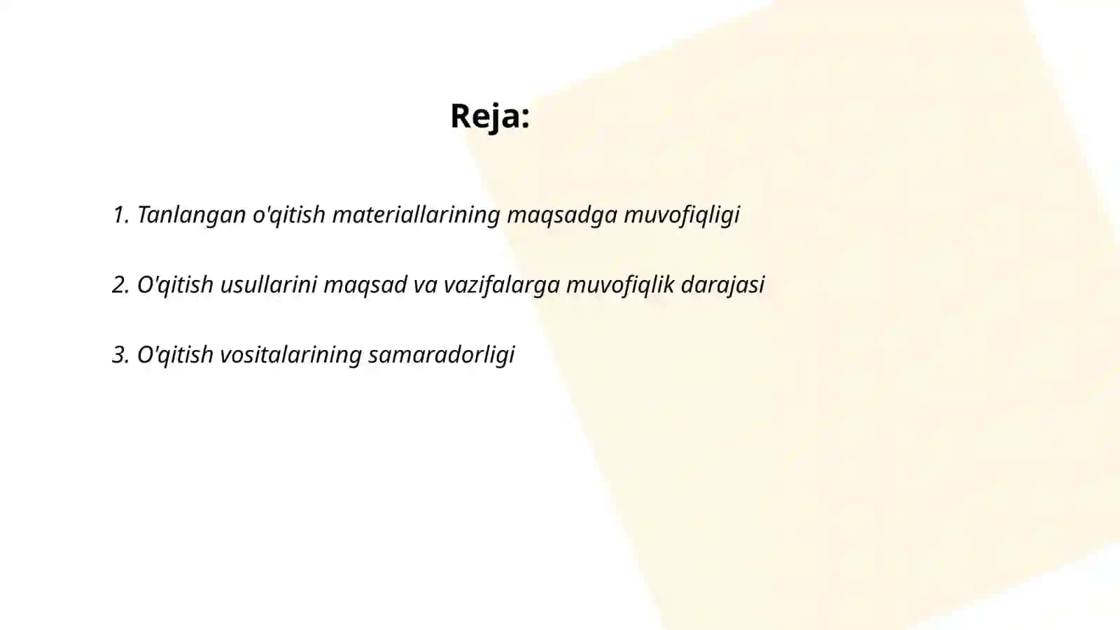 Tanlangan o'qitish vositalari va uslublarining qo'yilgan maqsad va vazifalarga mosligi 2