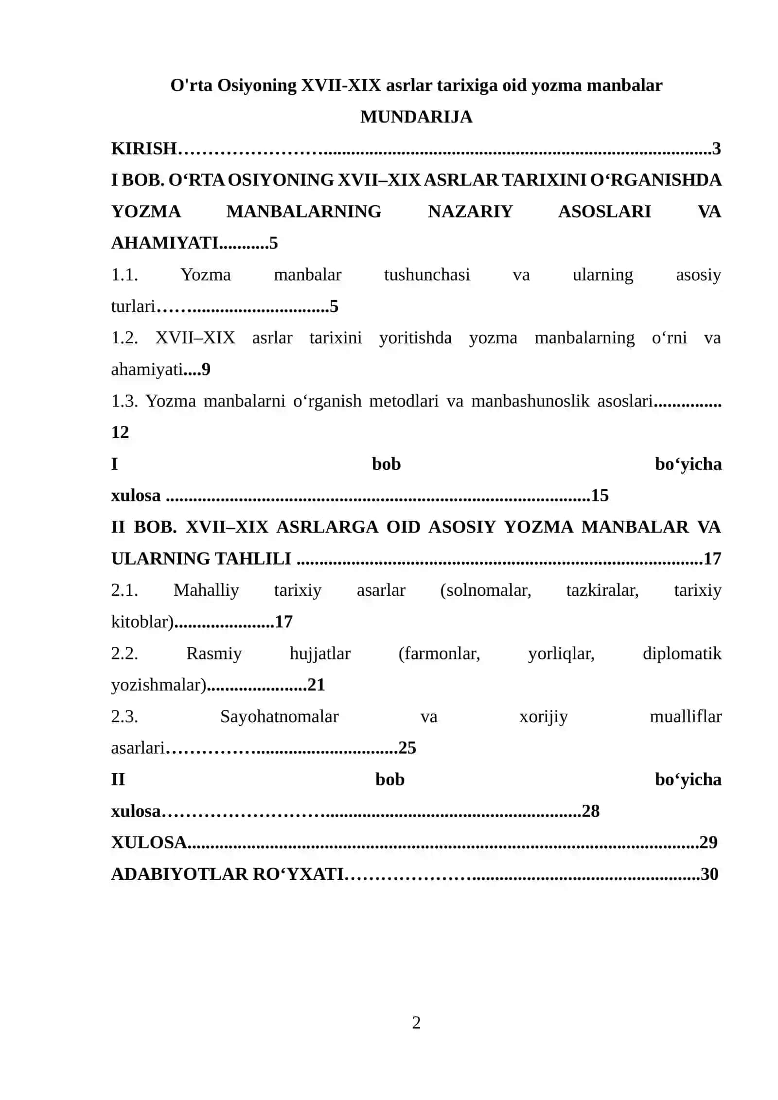 O'rta Osiyoning XVII-XIX asrlar tarixiga oid yozma manbalar 2