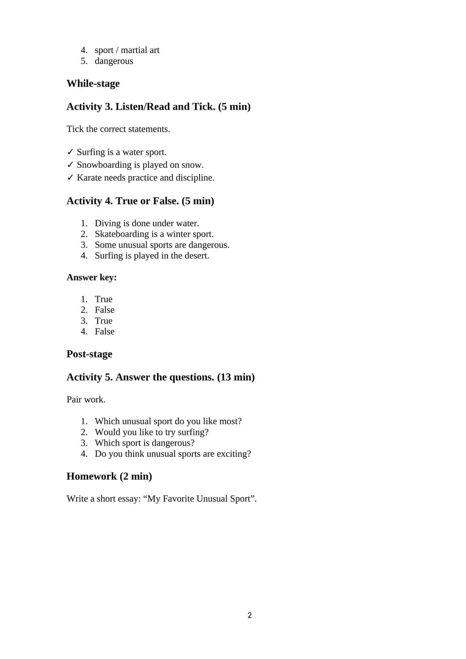 Lesson Plan: Unusual Sports 2