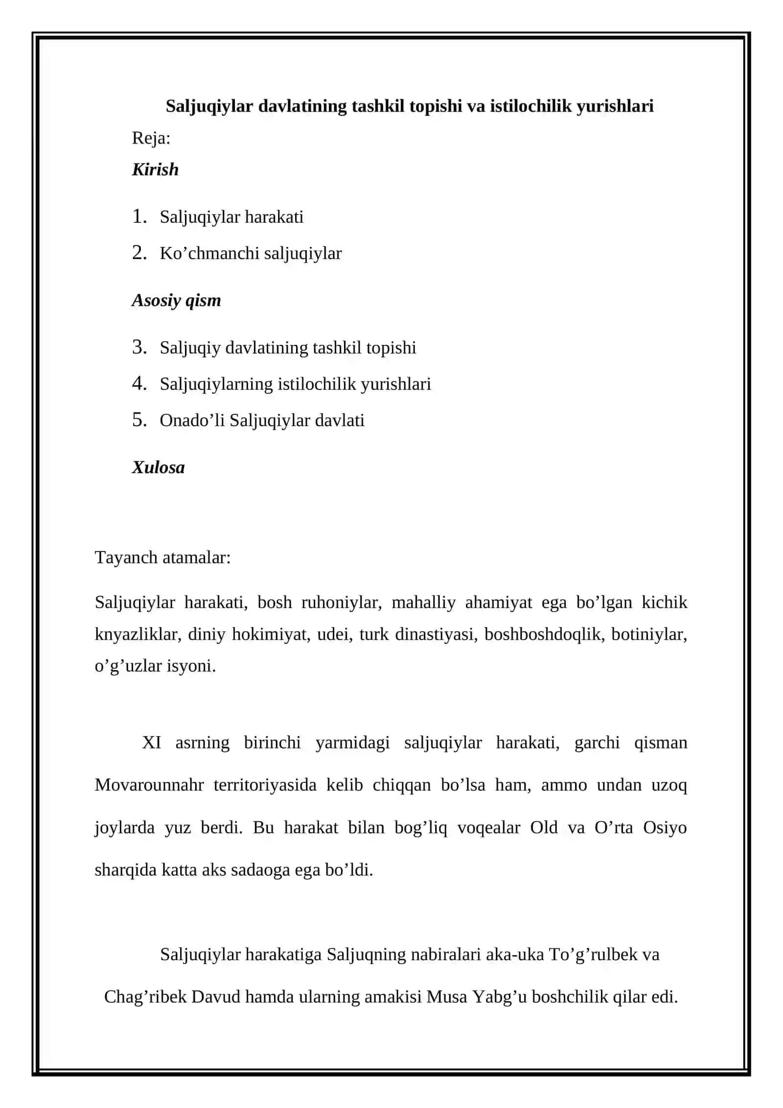 Saljuqiylar davlatining tashkil topishi va istilochilik yurishlari 2