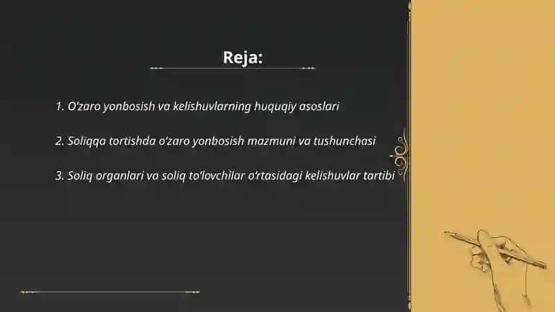 Soliqqa tortishda o‘zaro yonbosish va kelishuvlar 2