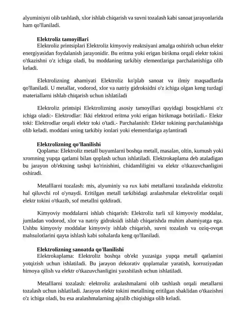 Elektrolizning Ahamiyati 2
