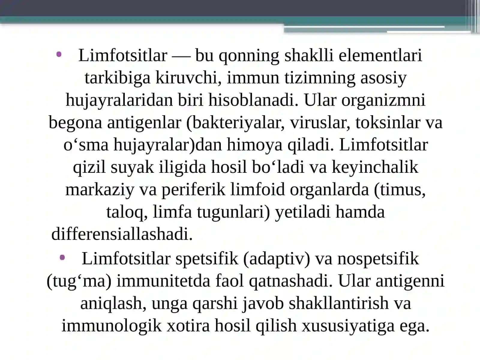 Limfotsitlarning populyatsiyalari va subpopulyatsiyalari.Ularning tuzilishi va vazifalari 2