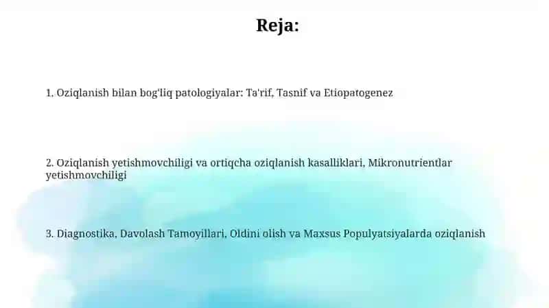 Oziqlanish bilan bog'liq patologiyalar(nutritsiologiyabo'yicha) 2
