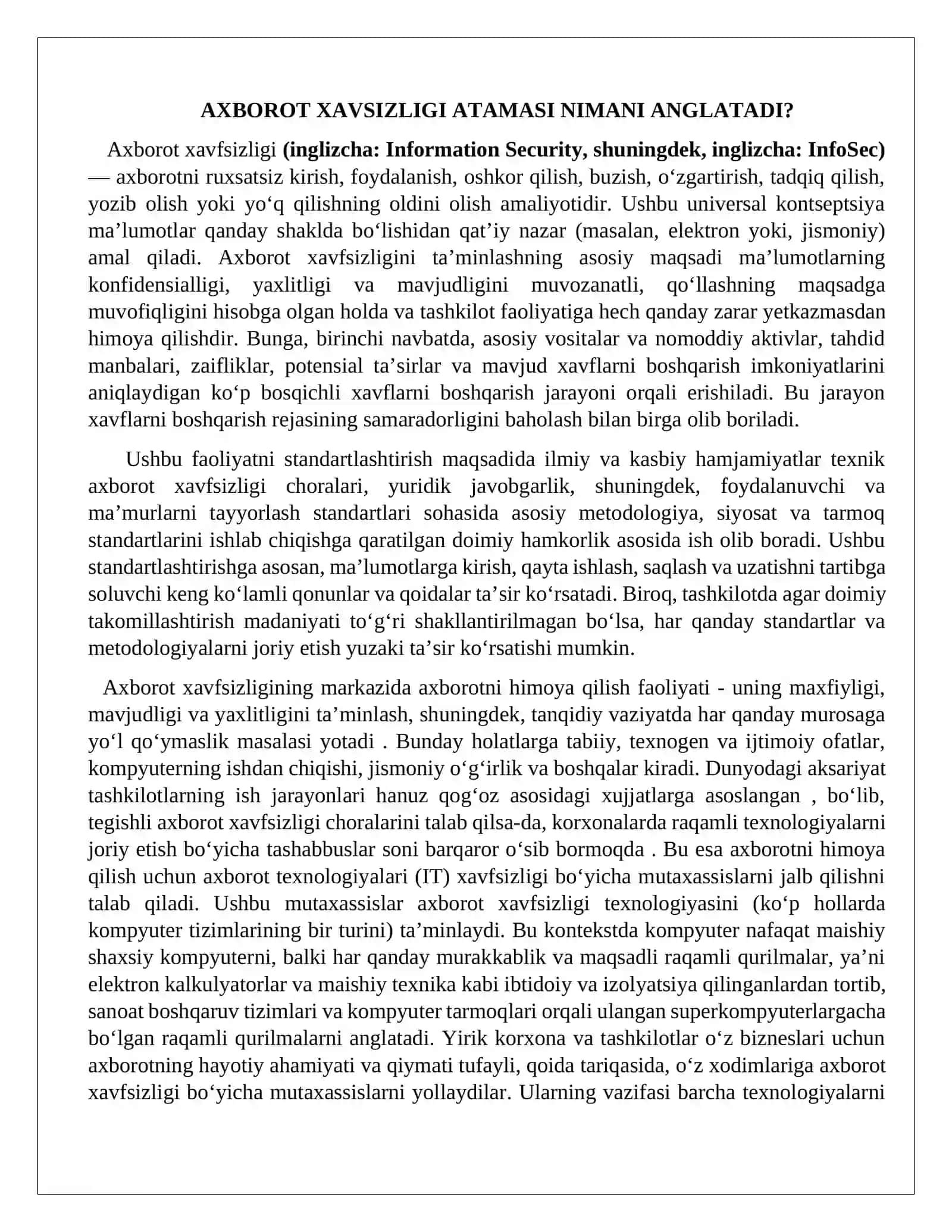 AXBOROT XAVFSIZLIGI, HUJJATLARGA PAROL QO‘YISH VA MA’LUMOTLARNI HIMOYA QILISH 2