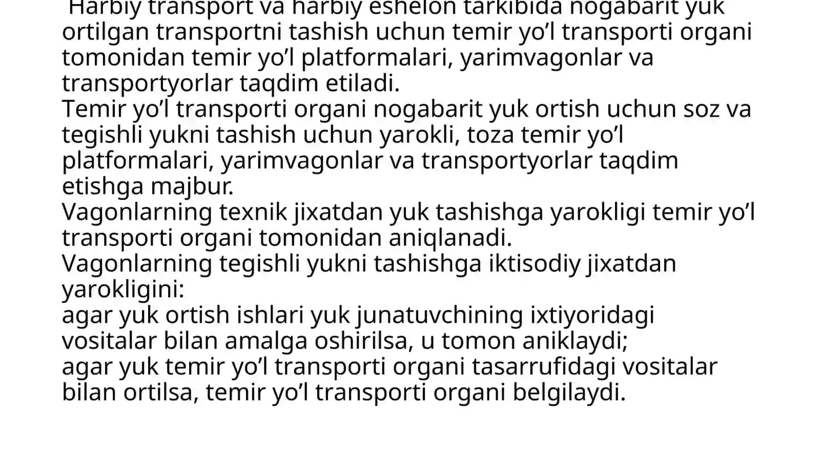 Eshalonlar va harbiy yuklarni tashishning o'ziga xosligi 2
