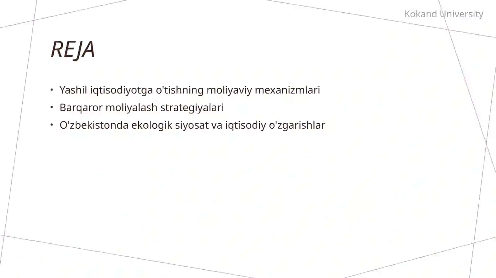 Yashil iqtisodiyotga o'tish jarayonini moliyalashtirish 2