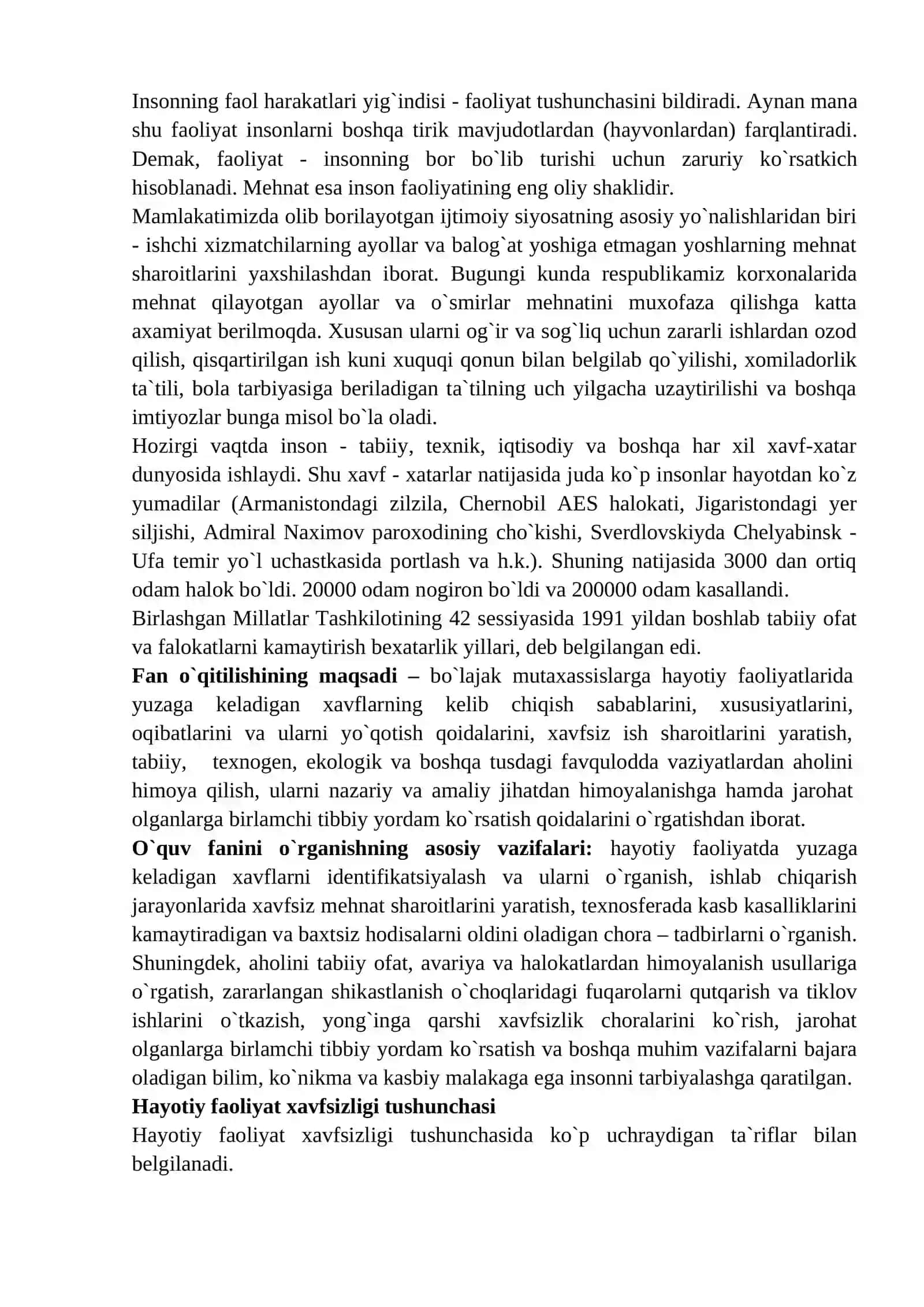 Hayot faoliyati xavfsizligining nazariy asoslari 2
