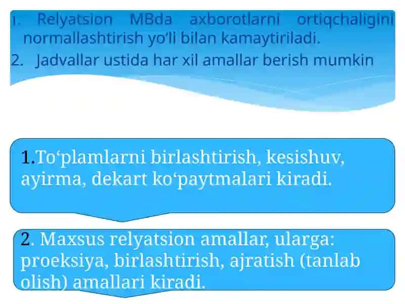 MA’RUZA-5. RELYATSION ALGEBRA VARELYATSIONXISOBLASHELEMENTLARI 2