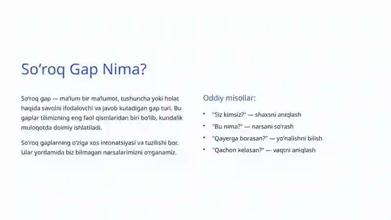 Soʻroq Gaplar: Oʻzbek Tili Grammatikasi 2