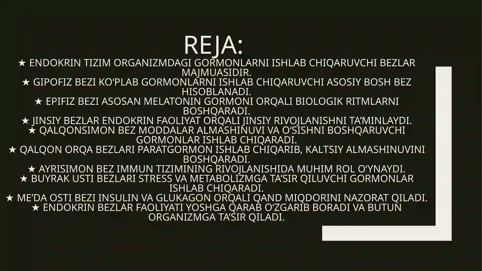 Endokrin bezlar. Gipofiz. Epifiz. Jinsiy bezlarning endokrin qismlari, ularning yoshga qarab o'zgari 2