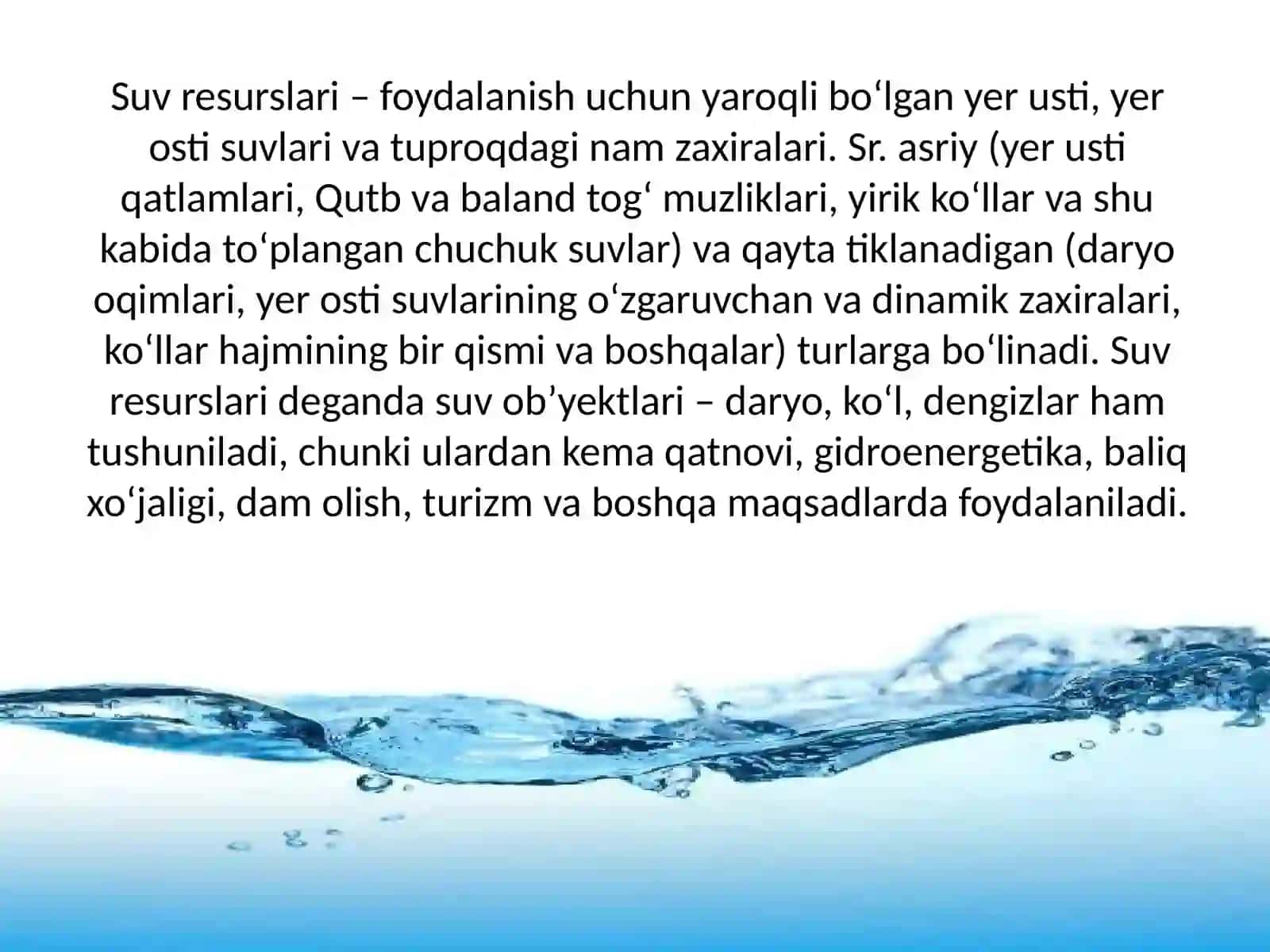 Turizmda suv resurslaritushunchasivaularningishlatilishi 2